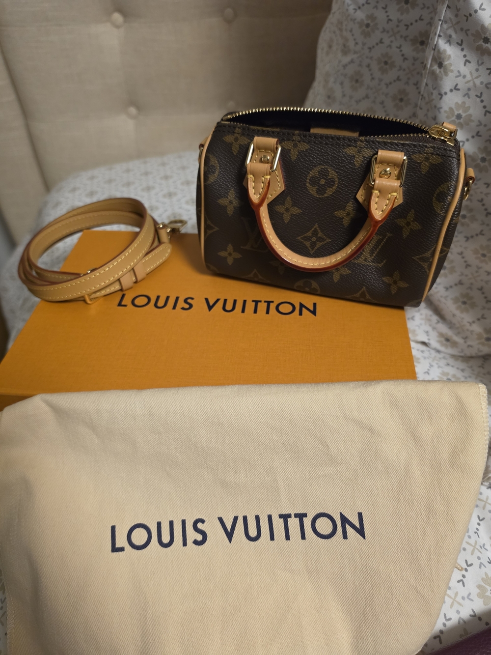 Louis Vuitton Monogram Mini Bag with Natural Leather Trim and Gold Hardware